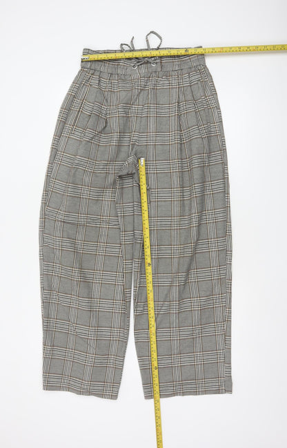 Topshop Women Grey Plaid Paperbag Tapered Trousers UK 10