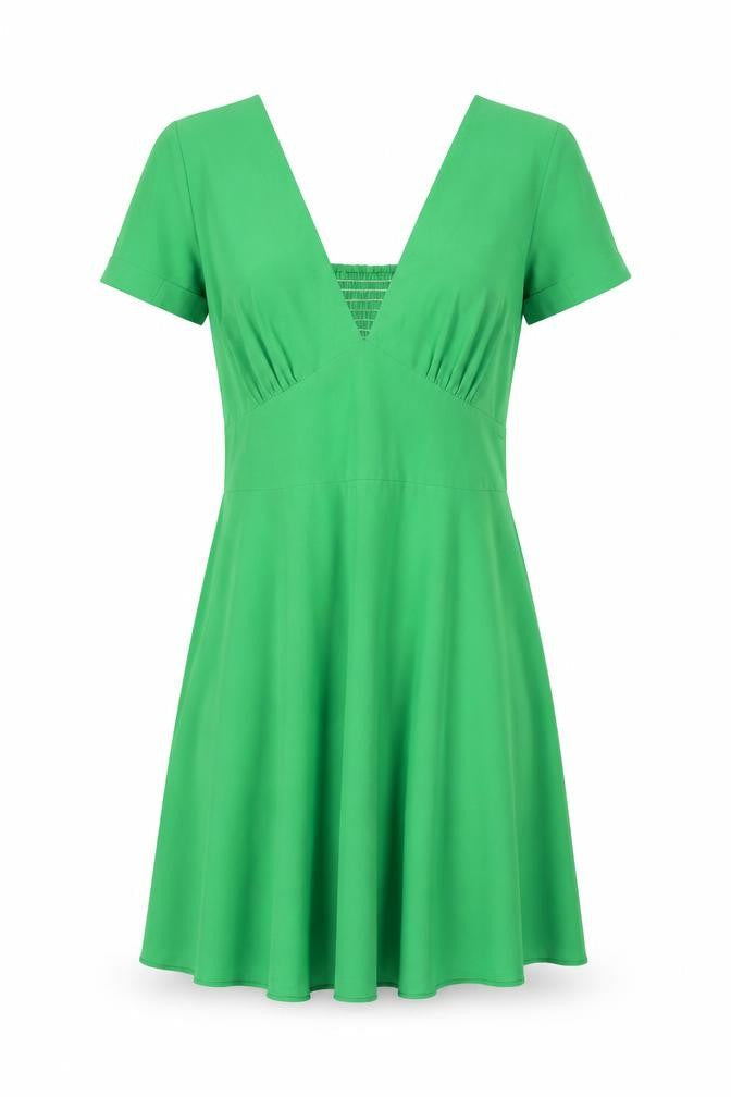 Vera & Lucy Women Green M Fit & Flare V-Neck Flutter Sleeve Dress
