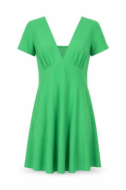 Vera & Lucy Women Green M Fit & Flare V-Neck Flutter Sleeve Dress