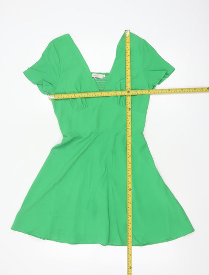 Vera & Lucy Women Green M Fit & Flare V-Neck Flutter Sleeve Dress