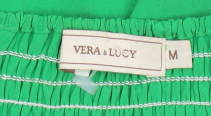 Vera & Lucy Women Green M Fit & Flare V-Neck Flutter Sleeve Dress