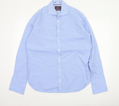 Sartorial Men's Blue Check Cotton 15.5 Long Sleeve Button-Up Shirt