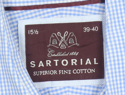Sartorial Men's Blue Check Cotton 15.5 Long Sleeve Button-Up Shirt