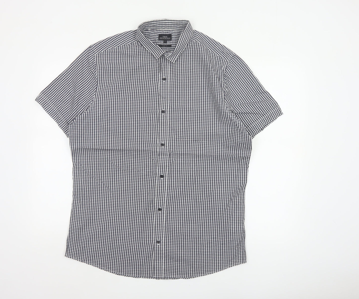 Next Men’s Blue White Check Slim Fit Short Sleeve Shirt L
