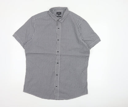 Next Men’s Blue White Check Slim Fit Short Sleeve Shirt L
