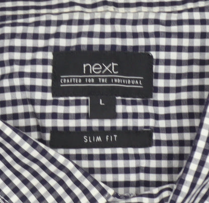 Next Men’s Blue White Check Slim Fit Short Sleeve Shirt L