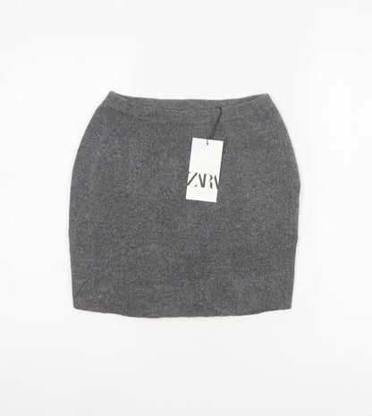 Zara Women Grey S Knit Pencil Mini Skirt High Rise Stretch