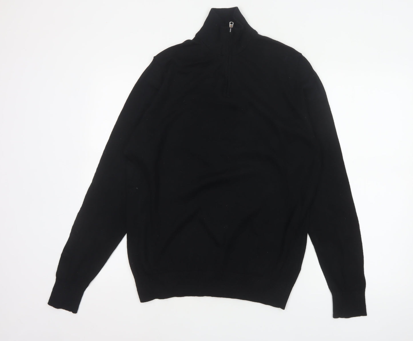 Marks and Spencer Autograph Men Black M Merino Wool 1/4 Zip Jumper
