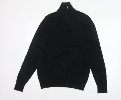 Marks and Spencer Autograph Men Black M Merino Wool 1/4 Zip Jumper