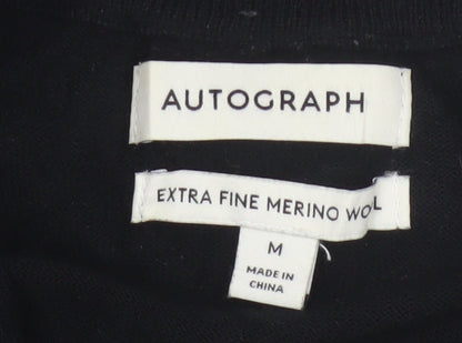 Marks and Spencer Autograph Men Black M Merino Wool 1/4 Zip Jumper