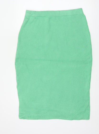 Marks and Spencer Women Green L Ribbed Knit Pencil Midi Skirt