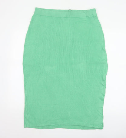Marks and Spencer Women Green L Ribbed Knit Pencil Midi Skirt