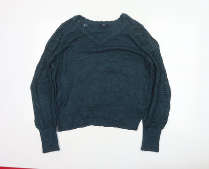 Next Women’s Green Size 14 Open Knit Raglan Sleeve Pullover Jumper