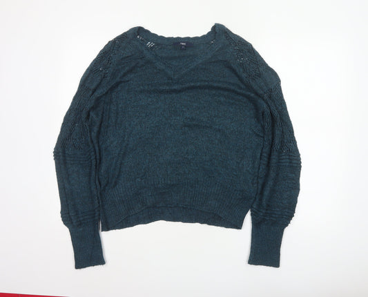 Next Women’s Green Size 14 Open Knit Raglan Sleeve Pullover Jumper