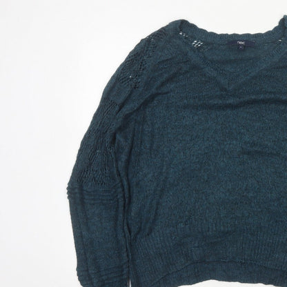 Next Women’s Green Size 14 Open Knit Raglan Sleeve Pullover Jumper