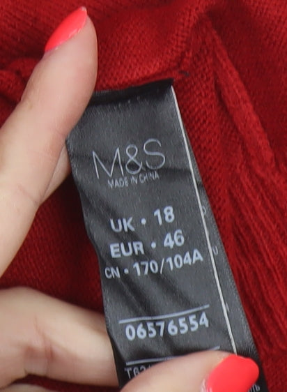 Per Una Women Red UK 18 Open Knit 3/4 Sleeve Cardigan