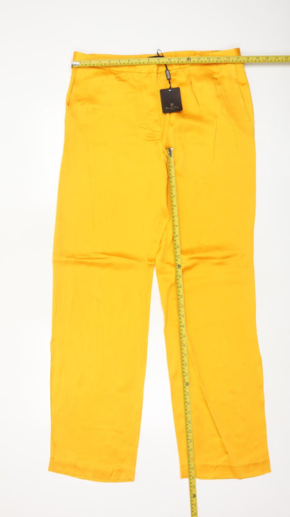 Massimo Dutti Women Yellow UK 14 Straight Leg Tailored Dress Trousers