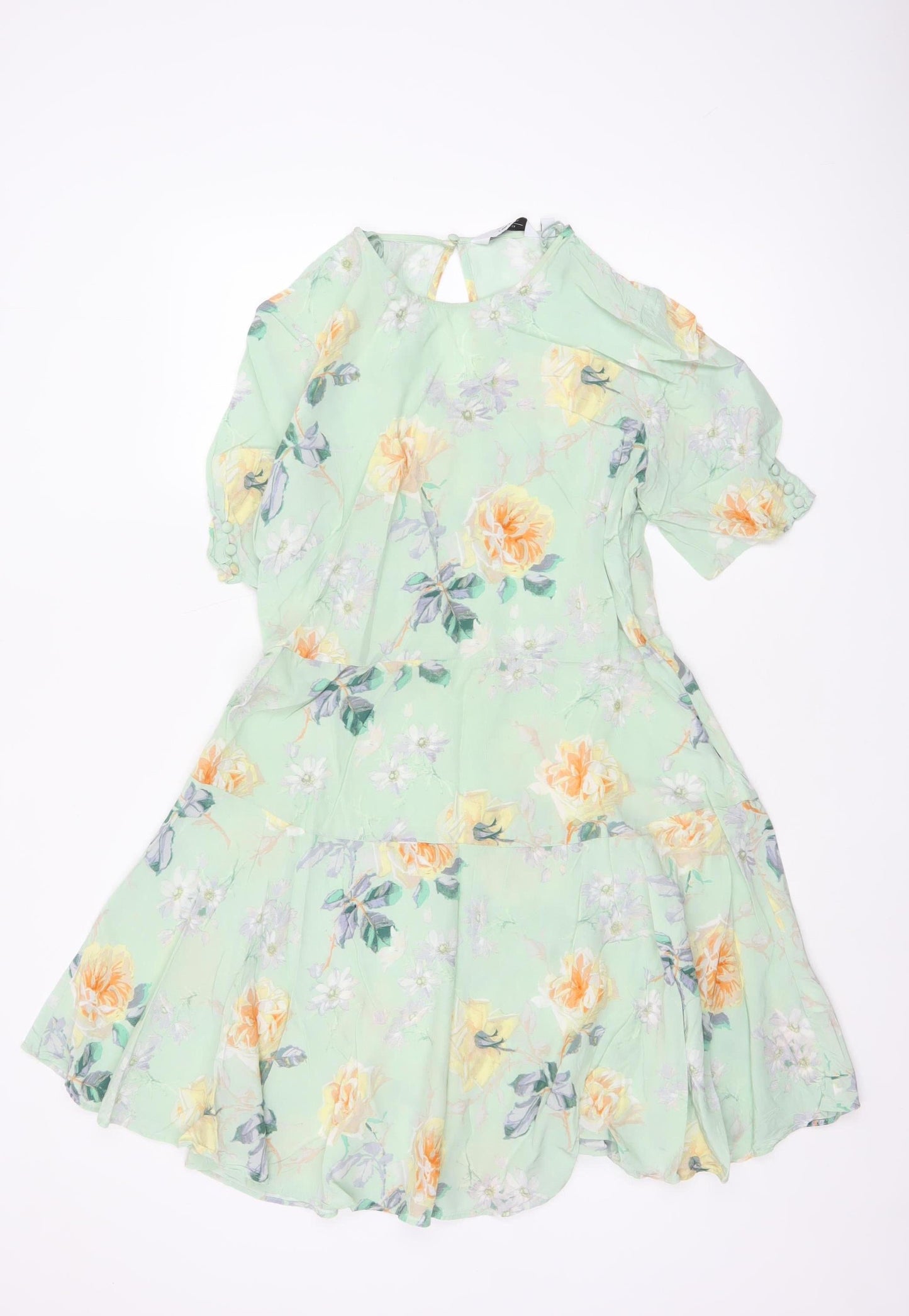 & Other Stories Women Green Floral UK 12 Fit & Flare Chiffon Dress
