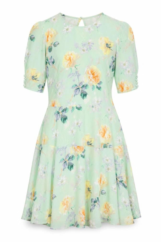 & Other Stories Women Green Floral UK 12 Fit & Flare Chiffon Dress