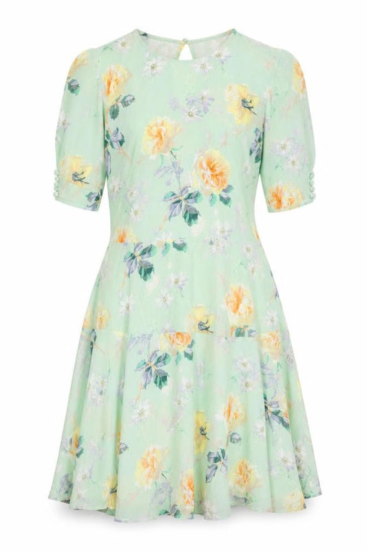 & Other Stories Women Green Floral UK 12 Fit & Flare Chiffon Dress