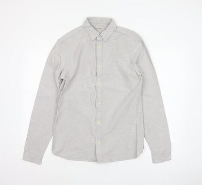 AllSaints Men Grey Small Cotton Long Sleeve Button-Up Casual Shirt