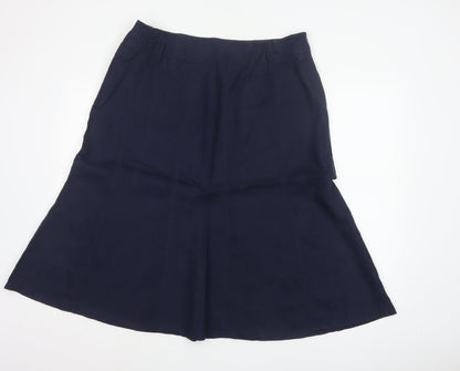 Marks and Spencer Women Blue UK 16 Linen A-Line Midi Skirt