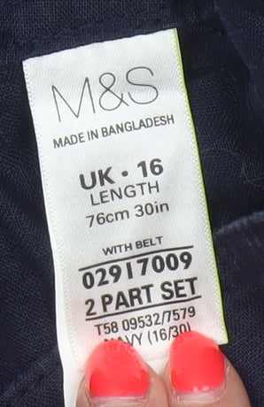Marks and Spencer Women Blue UK 16 Linen A-Line Midi Skirt