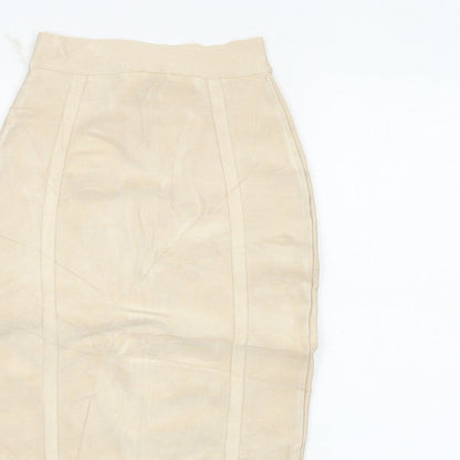 House of CB London Women Beige S Bandage Pencil Knee Length Skirt