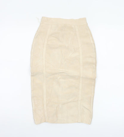 House of CB London Women Beige S Bandage Pencil Knee Length Skirt