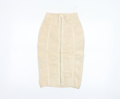 House of CB London Women Beige S Bandage Pencil Knee Length Skirt