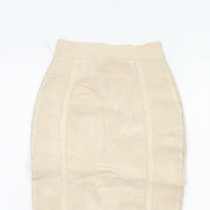 House of CB London Women Beige S Bandage Pencil Knee Length Skirt