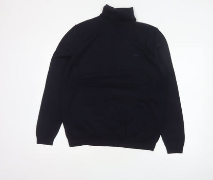 BOSS Men’s Black XL Roll Neck Cotton Pocket Pullover Jumper