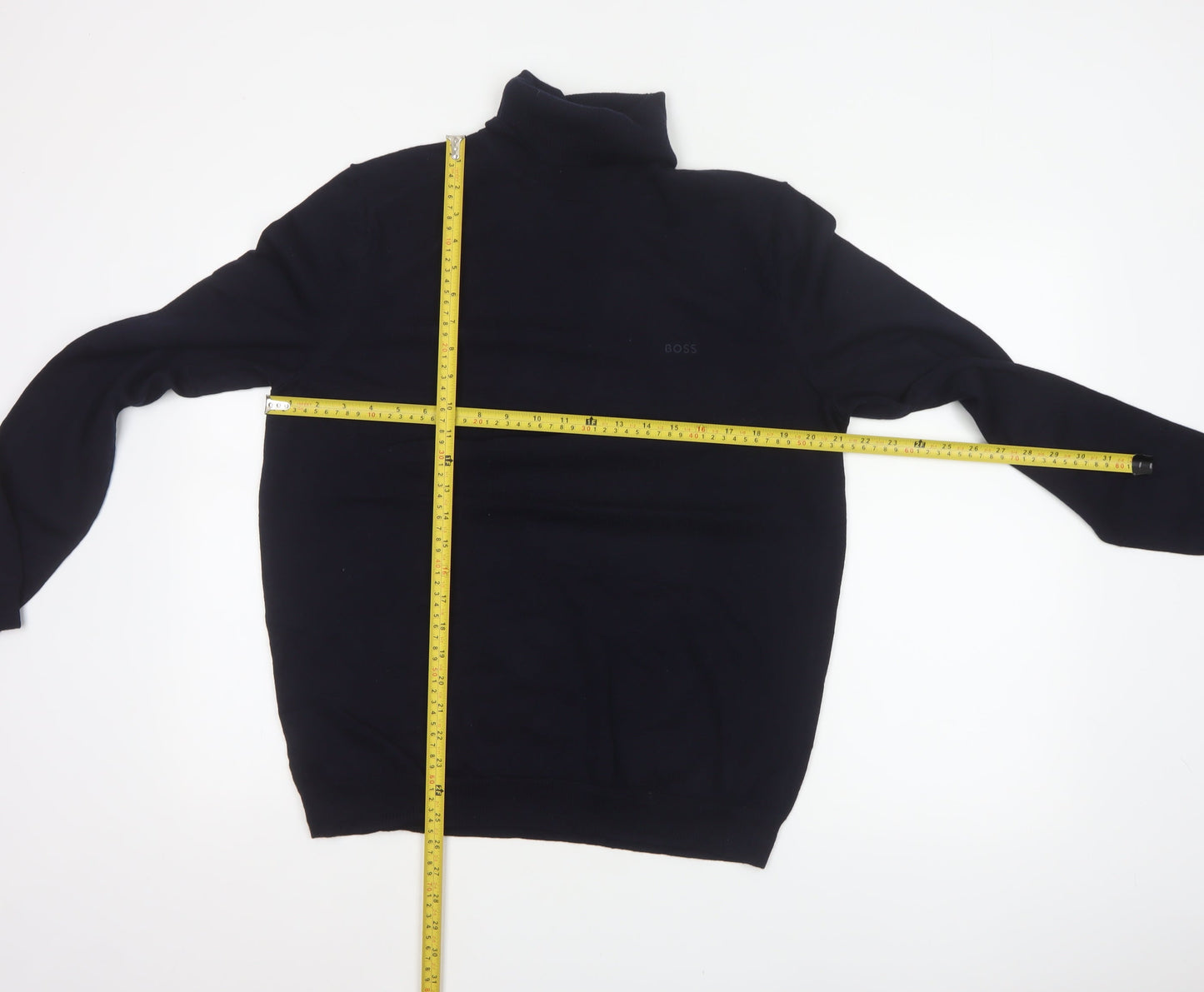 BOSS Men’s Black XL Roll Neck Cotton Pocket Pullover Jumper
