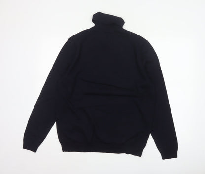 BOSS Men’s Black XL Roll Neck Cotton Pocket Pullover Jumper