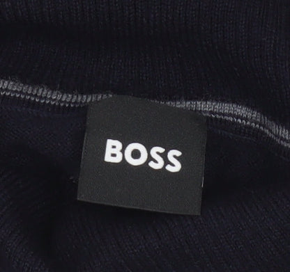 BOSS Men’s Black XL Roll Neck Cotton Pocket Pullover Jumper
