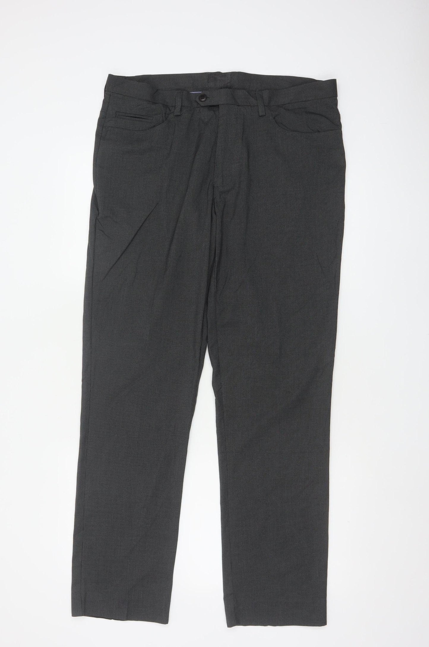 Next Men’s Grey 34R Dress Trousers Flat Front Smart Work Formal