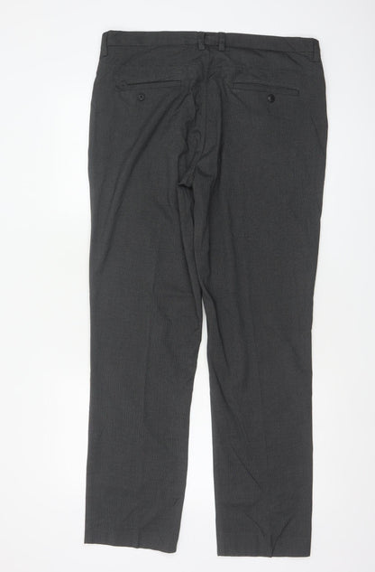 Next Men’s Grey 34R Dress Trousers Flat Front Smart Work Formal