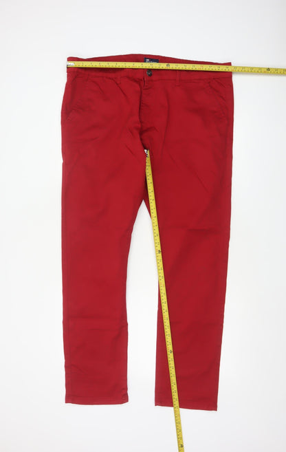 EnzoJns Men's Red 40R Stretch Chino Straight Trousers