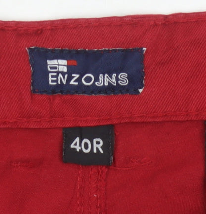 EnzoJns Men's Red 40R Stretch Chino Straight Trousers