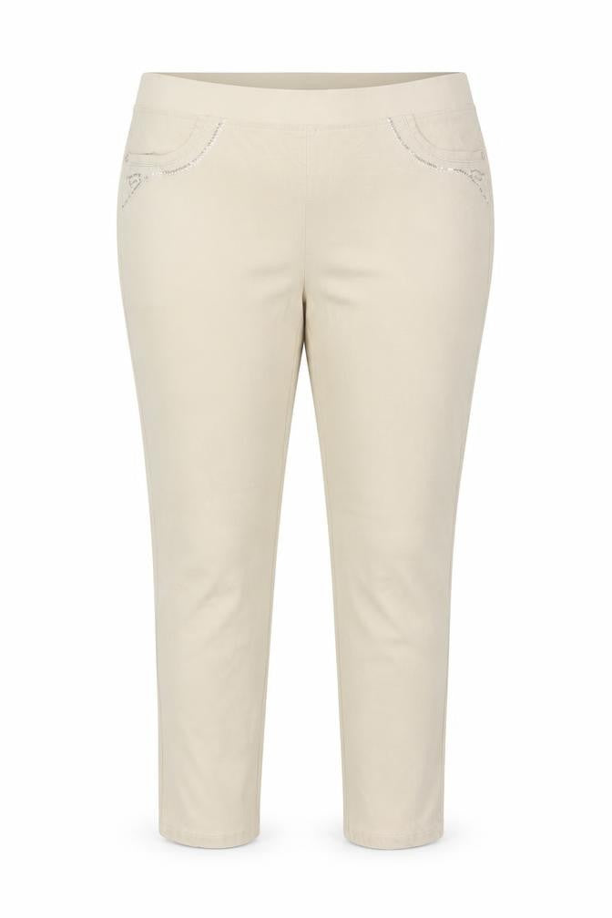 Just Elegance Women's Beige Size 18 Stretch Straight Trousers Rhinestone
