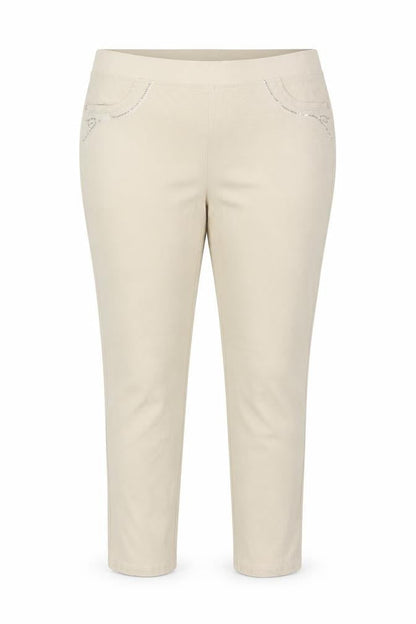Just Elegance Women's Beige Size 18 Stretch Straight Trousers Rhinestone