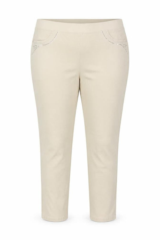 Just Elegance Women's Beige Size 18 Stretch Straight Trousers Rhinestone