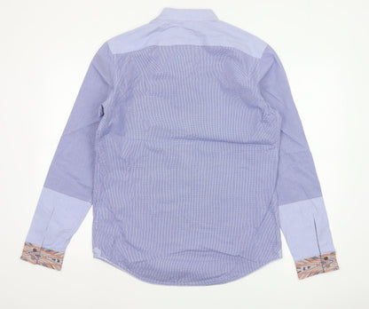 Matthew Williamson Men’s Blue Check Cotton Shirt Size 38 Aztec Trim