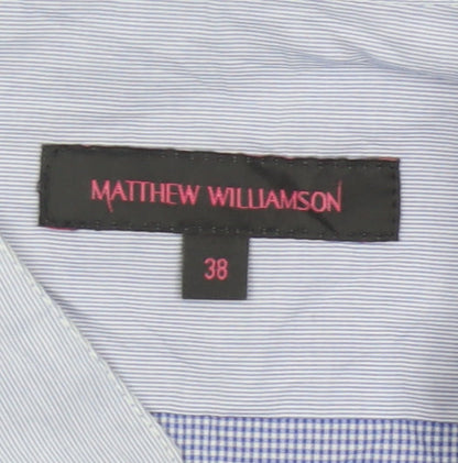 Matthew Williamson Men’s Blue Check Cotton Shirt Size 38 Aztec Trim