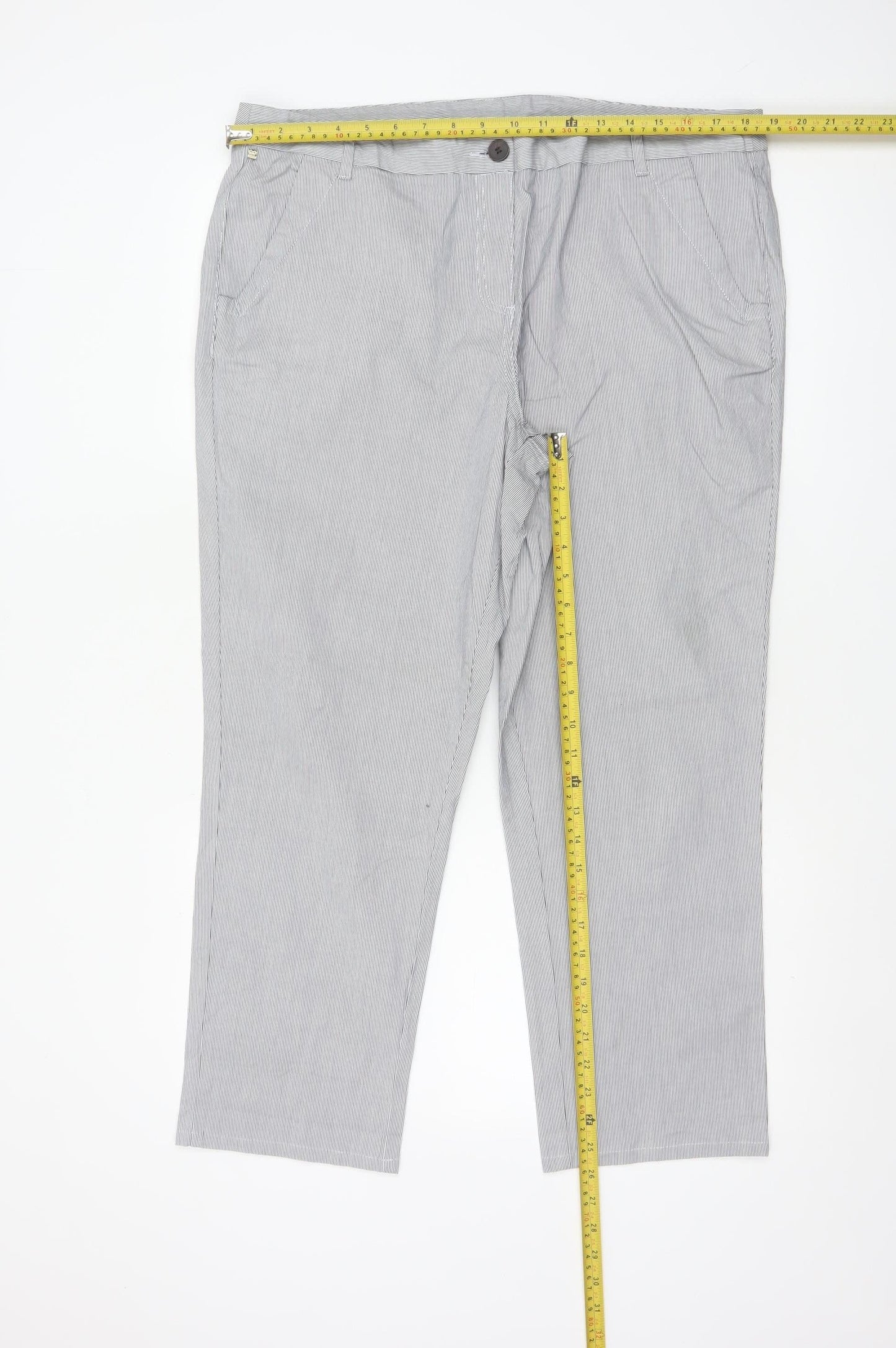 Maine New England Women’s Grey Stripe Chino Trousers UK 16 Tapered