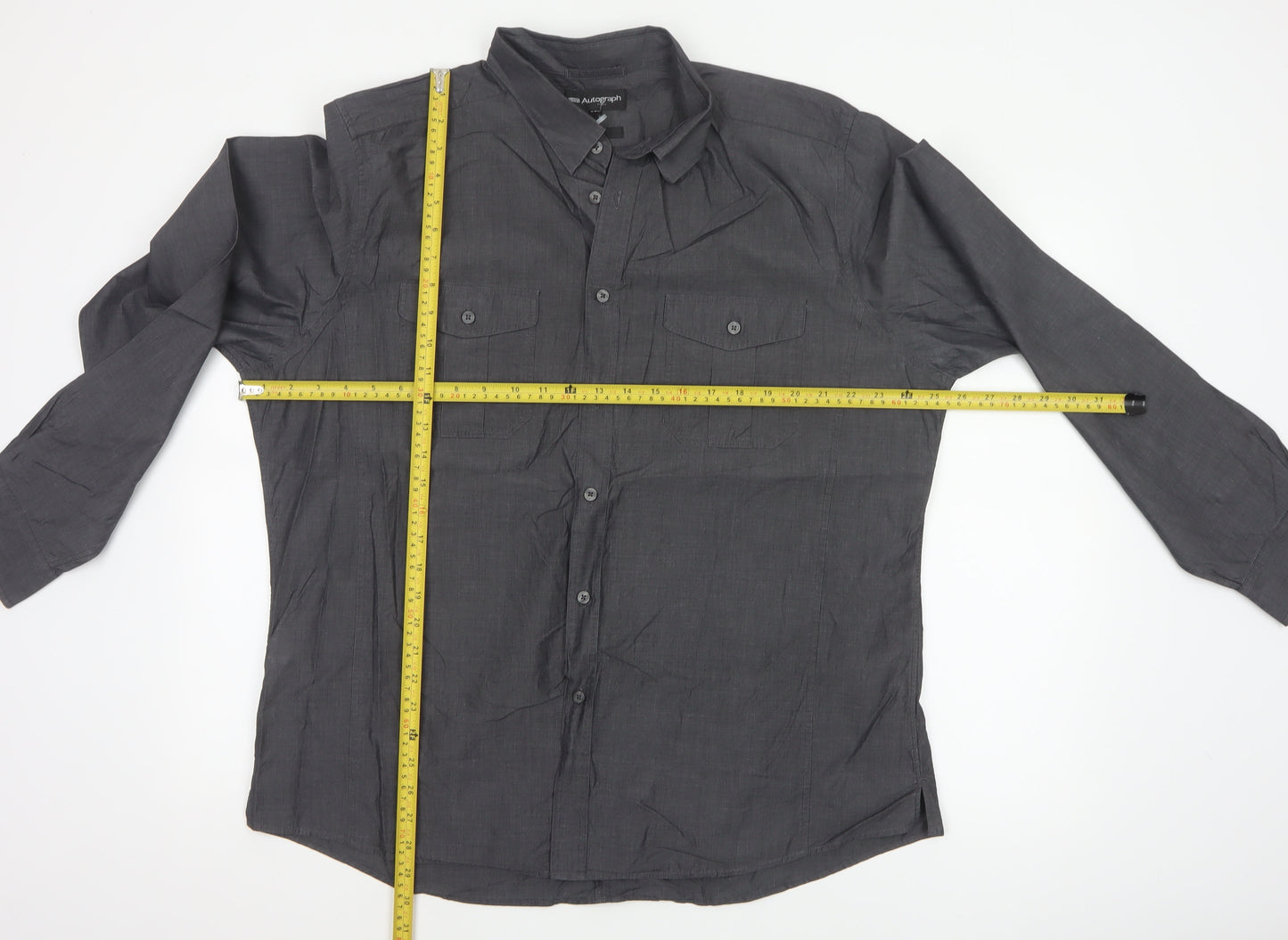 Marks and Spencer Men’s Grey 2XL Slim Fit Cotton Utility Shirt
