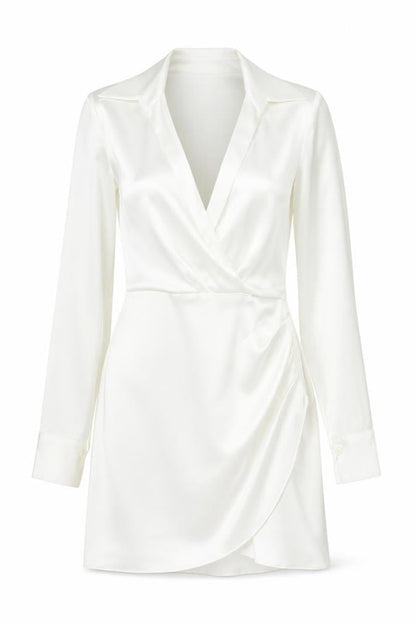 Zara Women White S Wrap Dress Collared Long Sleeve