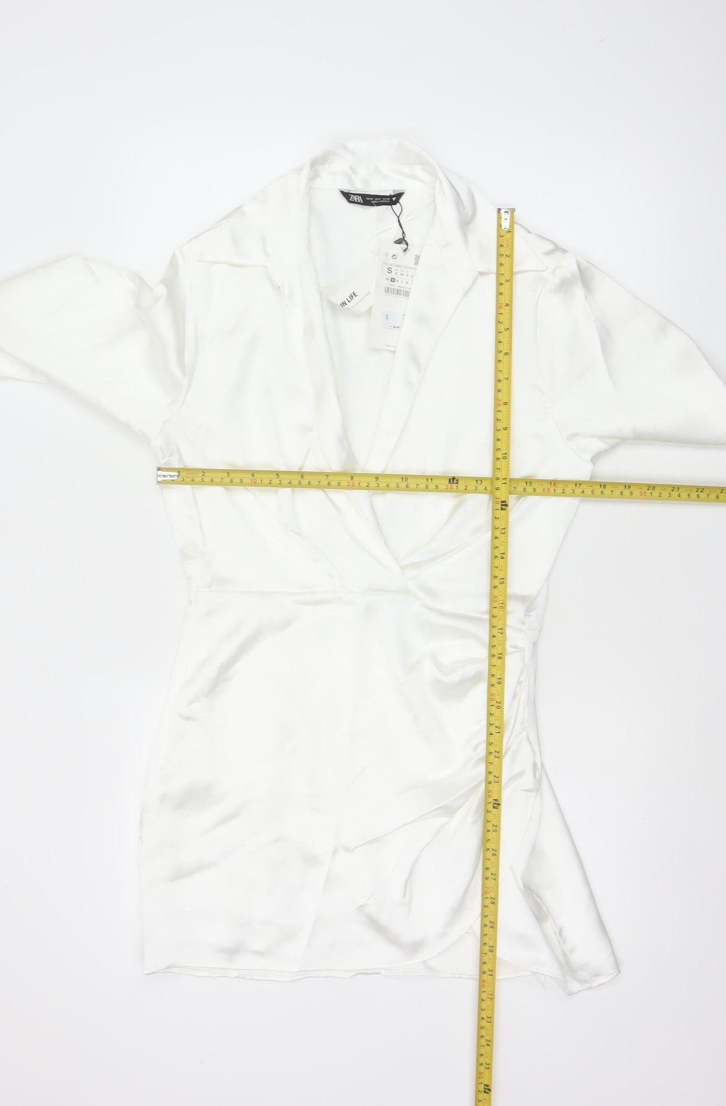 Zara Women White S Wrap Dress Collared Long Sleeve