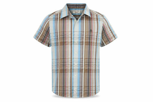 Front view of Original Penguin Men's Multicoloured L Plaid Short Sleeve Button-Up Shirt
