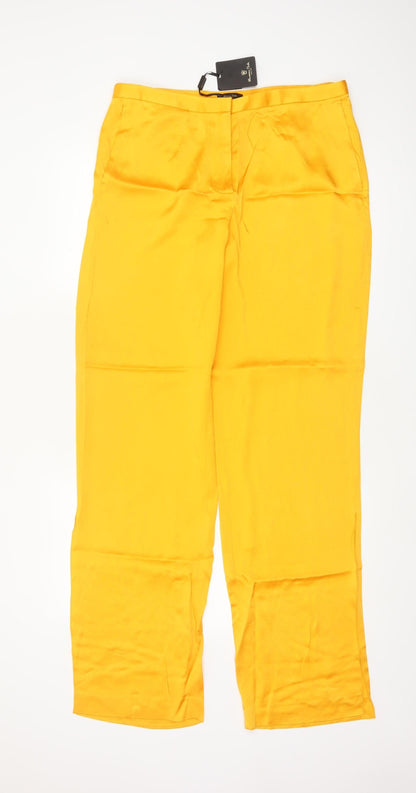 Massimo Dutti Women Yellow UK 12 Wide-Leg Tailored Dress Trousers